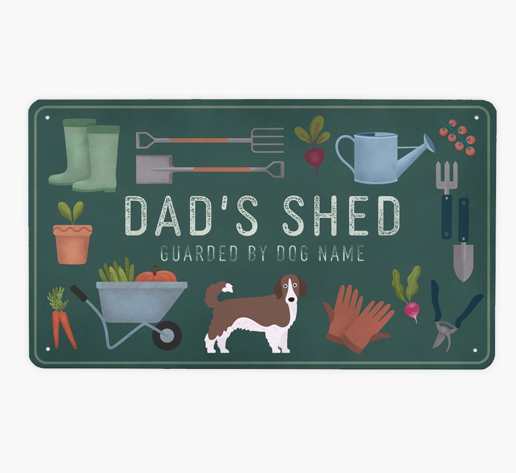 Dad's Shed: Personalised {breedFullName} Metal Garden Sign - Front view