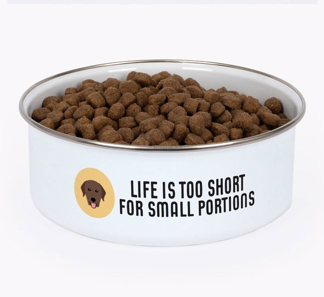 Life Is Too Short: Personalized {breedFullName} Enamel Dog Bowl