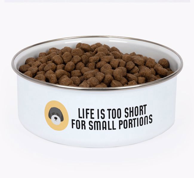 Life Is Too Short: Personalized {breedFullName} Enamel Dog Bowl