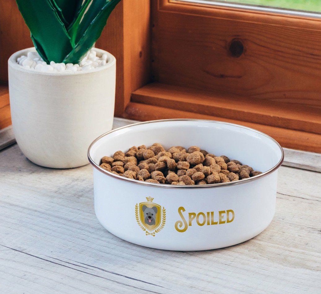 Spoiled: Personalised {breedFullName} Enamel Dog Bowl