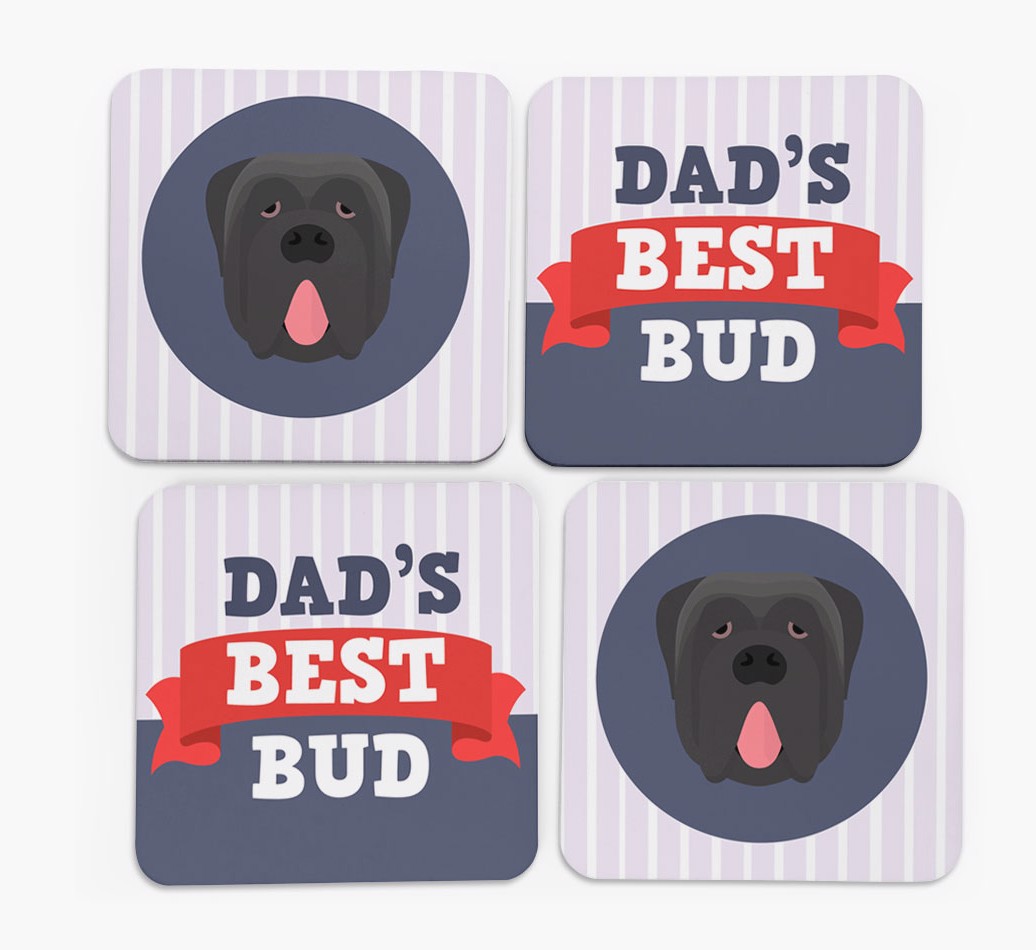 Dad's Best Bud: Personalized {breedFullName} Coasters - front of coasters