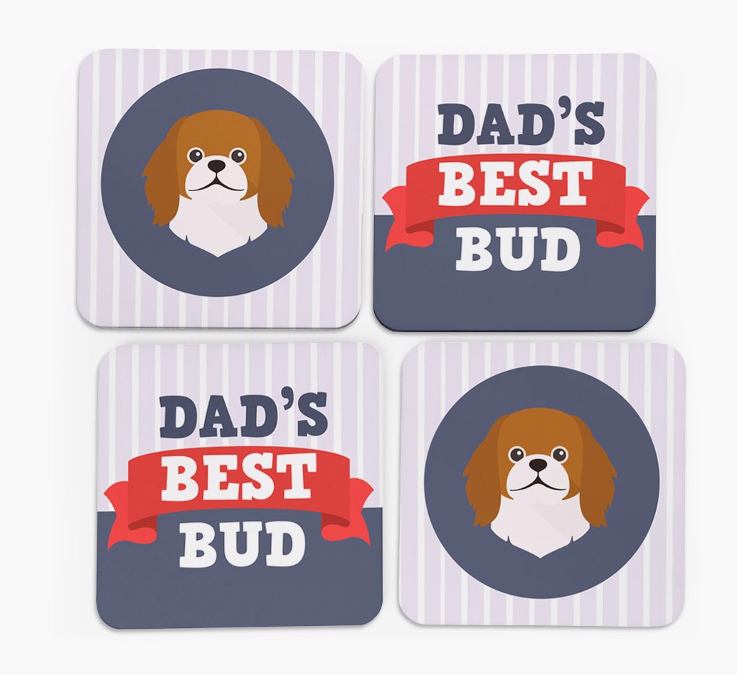 Dad's Best Bud: Personalized {breedFullName} Coasters - front of coasters