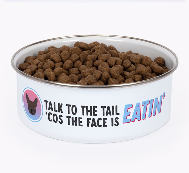 Talk To The Tail: Personalized {breedFullName} Enamel Dog Bowl
