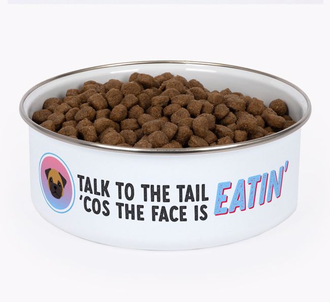 Talk To The Tail: Personalized {breedFullName} Enamel Dog Bowl