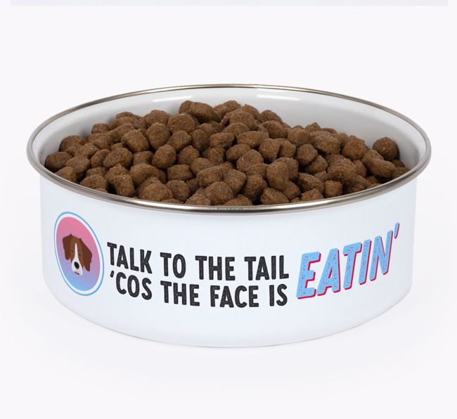 Talk To The Tail: Personalized {breedFullName} Enamel Dog Bowl