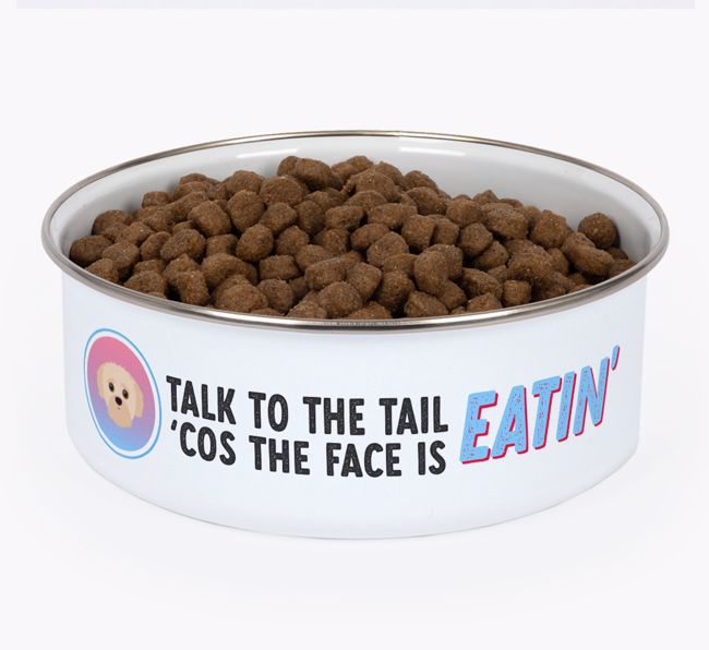 Talk To The Tail: Personalized {breedFullName} Enamel Dog Bowl