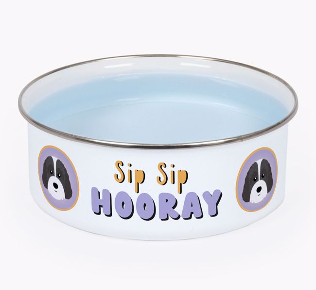 Sip Sip Hooray: Personalised {breedFullName} Enamel Dog Bowl