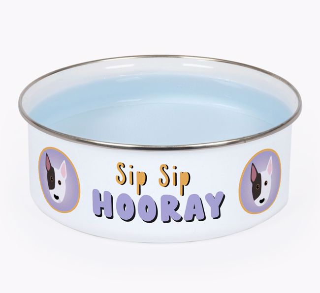 Sip Sip Hooray: Personalized {breedFullName} Enamel Dog Bowl