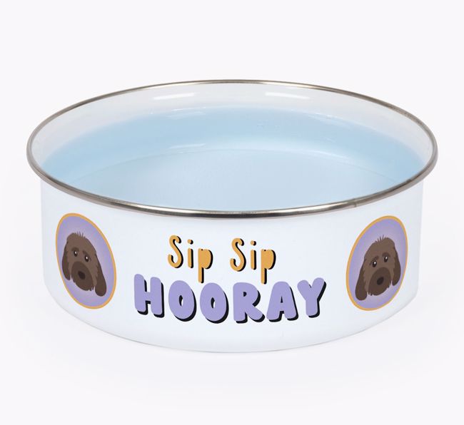 Sip Sip Hooray: Personalised {breedFullName} Enamel Dog Bowl