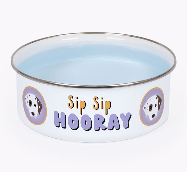 Sip Sip Hooray: Personalized {breedFullName} Enamel Dog Bowl