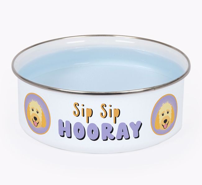 Sip Sip Hooray: Personalized {breedFullName} Enamel Dog Bowl