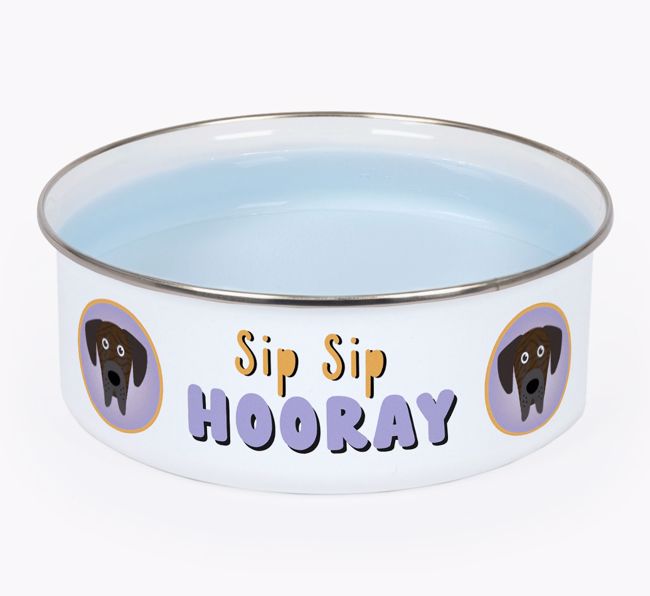 Sip Sip Hooray: Personalized {breedFullName} Enamel Dog Bowl