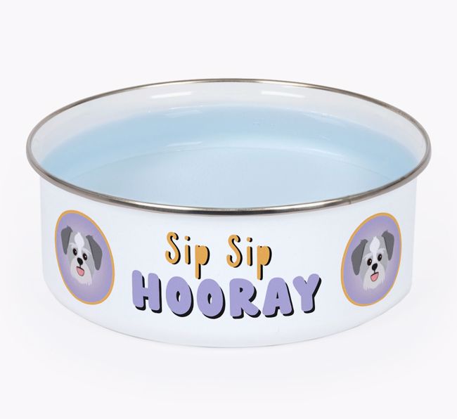 Sip Sip Hooray: Personalised {breedFullName} Enamel Dog Bowl