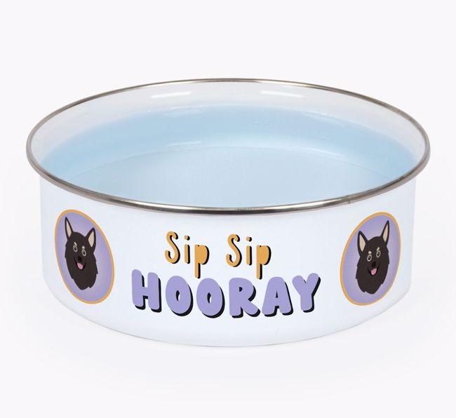 Sip Sip Hooray: Personalised {breedFullName} Enamel Dog Bowl