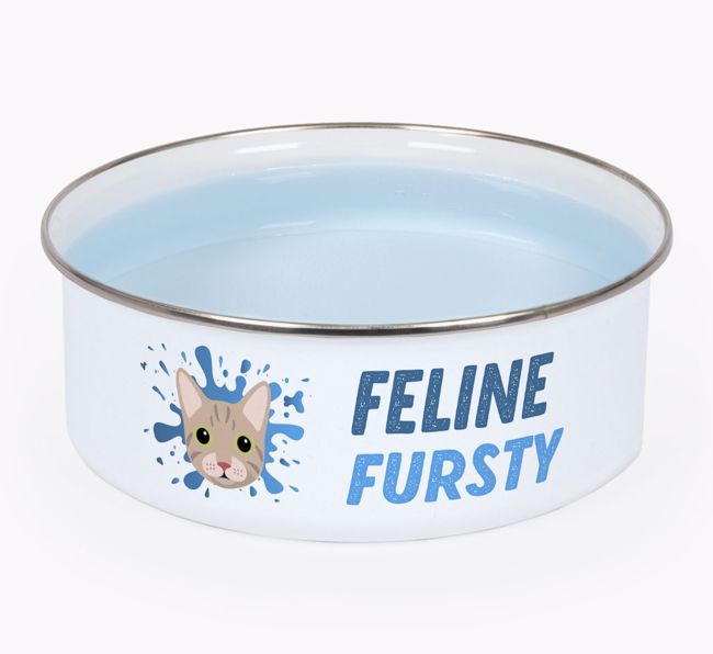 Feline Fursty: Personalised {breedCommonName} Enamel Cat Bowl