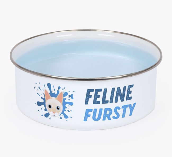 Feline Fursty: Personalised {breedCommonName} Enamel Cat Bowl