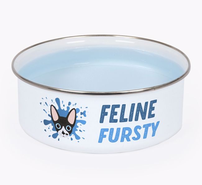 Feline Fursty: Personalised {breedCommonName} Enamel Cat Bowl