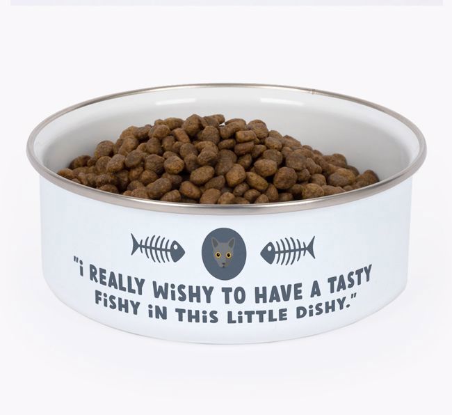 Little Dishy: Personalised {breedCommonName} Enamel Cat Bowl