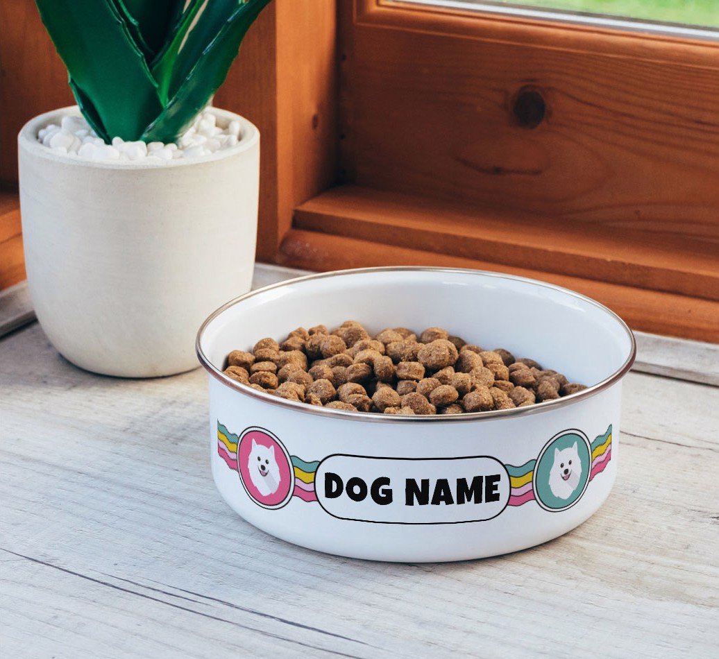 Rainbow Waves: Personalised {breedFullName} Enamel Dog Bowl