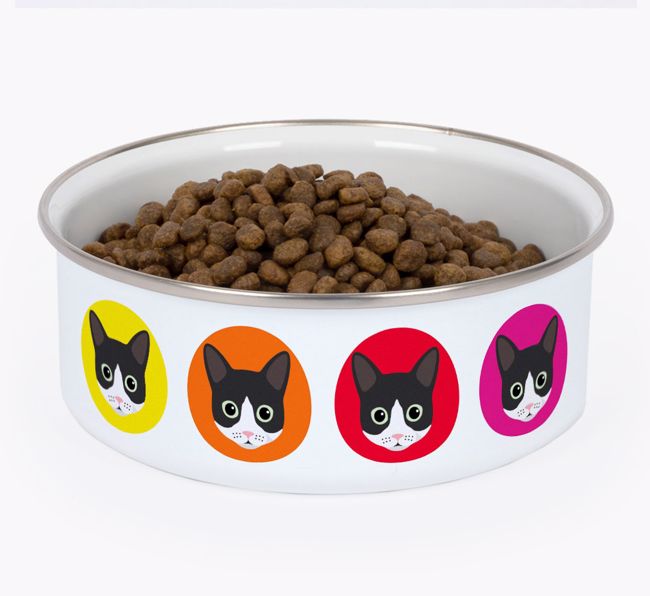 Coloured Icons: Personalised {breedCommonName} Enamel Cat Bowl