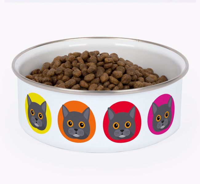 Coloured Icons: Personalised {breedCommonName} Enamel Cat Bowl