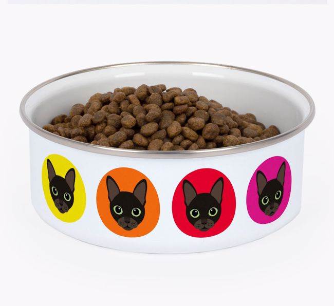 Coloured Icons: Personalised {breedCommonName} Enamel Cat Bowl