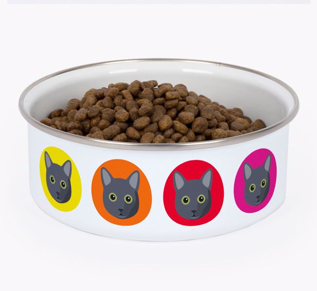 Coloured Icons: Personalised {breedCommonName} Enamel Cat Bowl