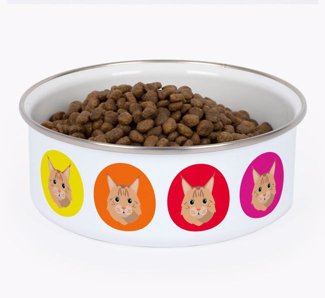 Coloured Icons: Personalised {breedCommonName} Enamel Cat Bowl