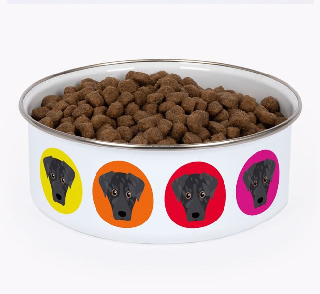 Colorful Icons: Personalized {breedFullName} Enamel Dog Bowl