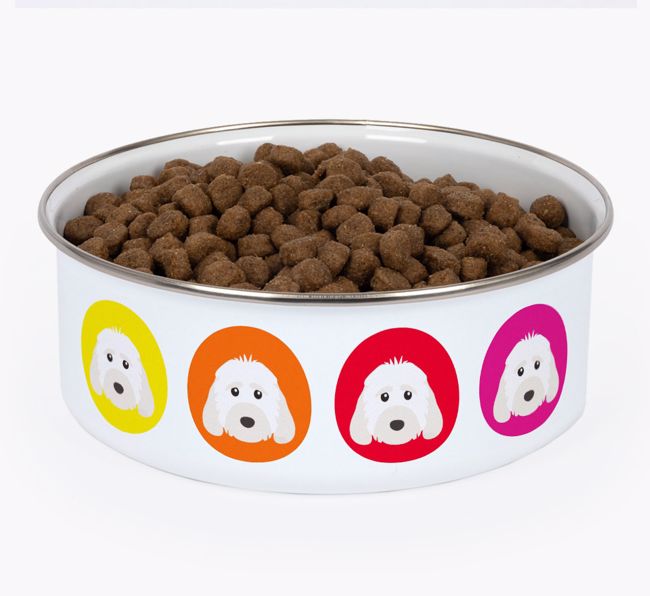 Colorful Icons: Personalized {breedFullName} Enamel Dog Bowl