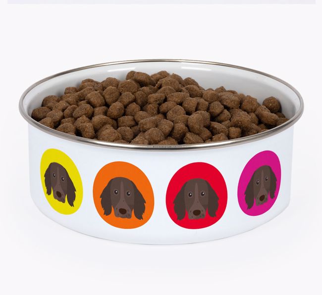 Colorful Icons: Personalized {breedFullName} Enamel Dog Bowl