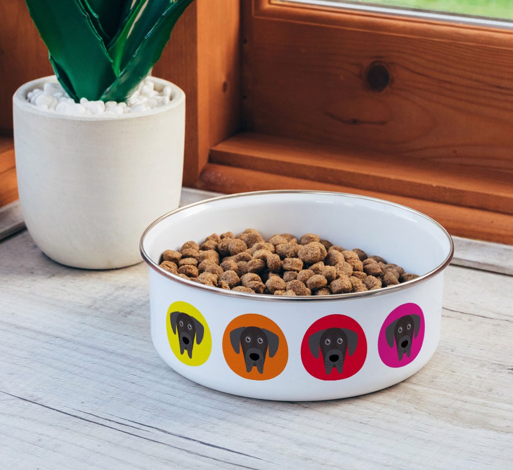 Colourful Icons: Personalised {breedFullName} Enamel Dog Bowl