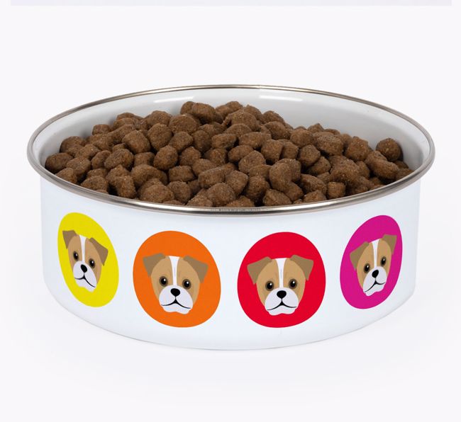 Colorful Icons: Personalized {breedFullName} Enamel Dog Bowl