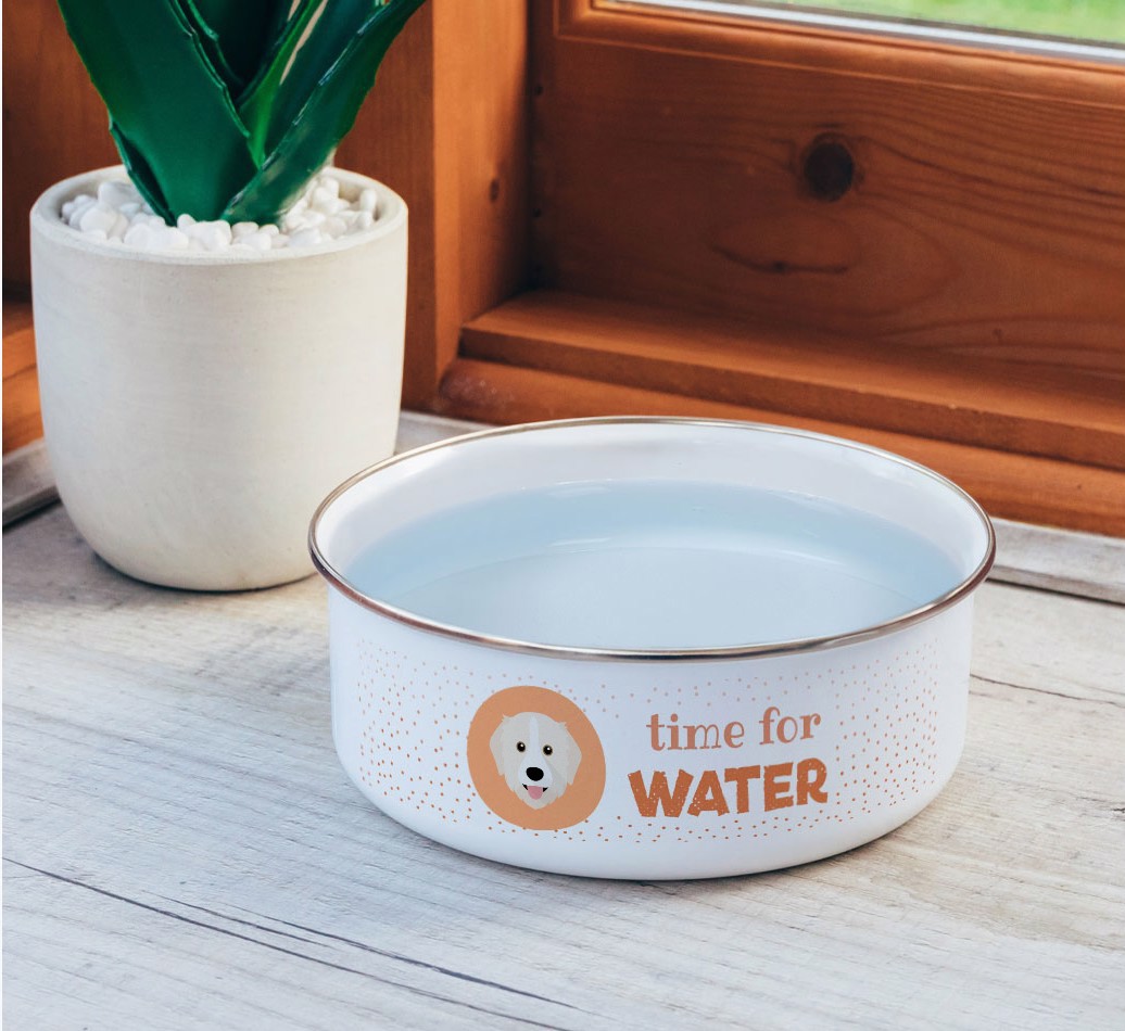 Time For Water: Personalised {breedFullName} Enamel Dog Bowl