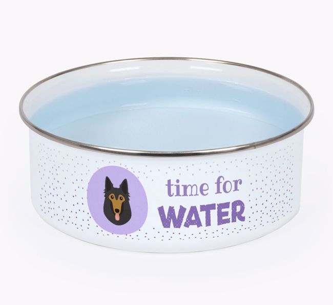 Time For Water: Personalized {breedFullName} Enamel Dog Bowl