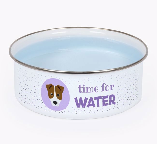 Time For Water: Personalized {breedFullName} Enamel Dog Bowl