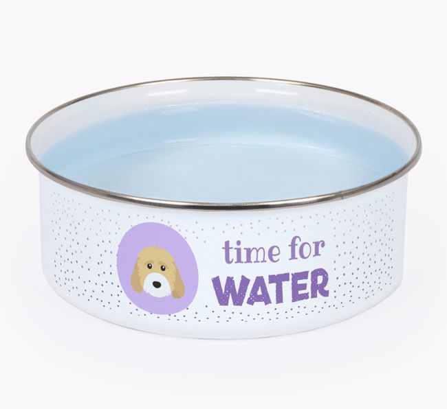 Time For Water: Personalized {breedFullName} Enamel Dog Bowl