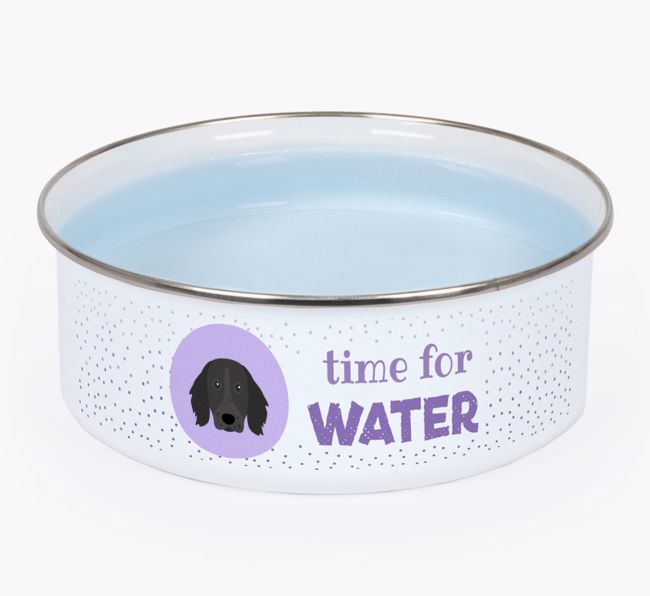 Time For Water: Personalized {breedFullName} Enamel Dog Bowl