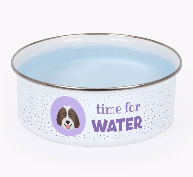 Time For Water: Personalized {breedFullName} Enamel Dog Bowl