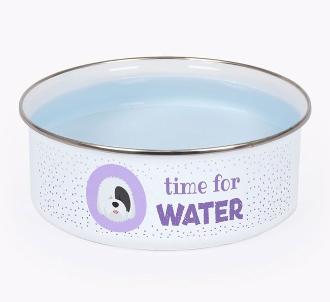 Time For Water: Personalized {breedFullName} Enamel Dog Bowl