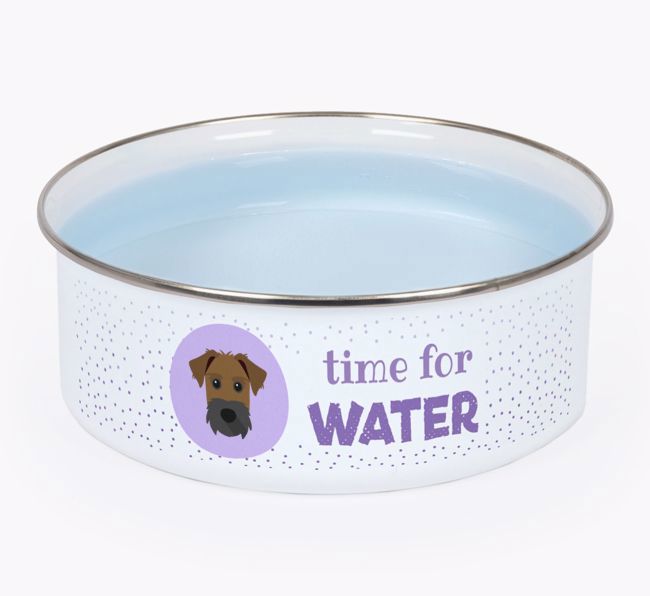 Time For Water: Personalized {breedFullName} Enamel Dog Bowl