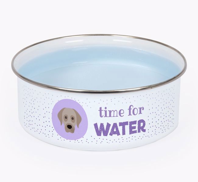 Time For Water: Personalized {breedFullName} Enamel Dog Bowl