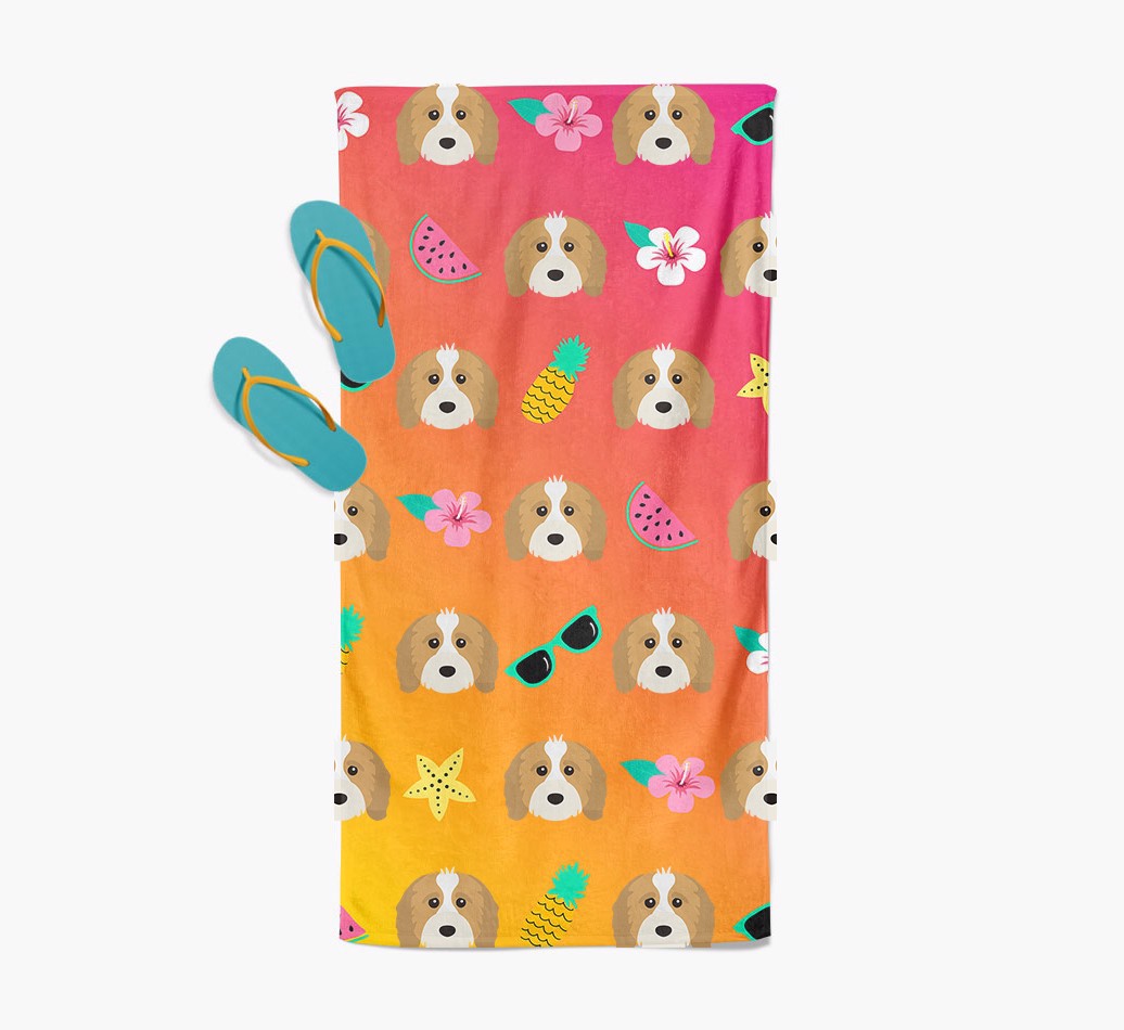 '{breedFullName} Tropical Pattern Beach Towel with slippers