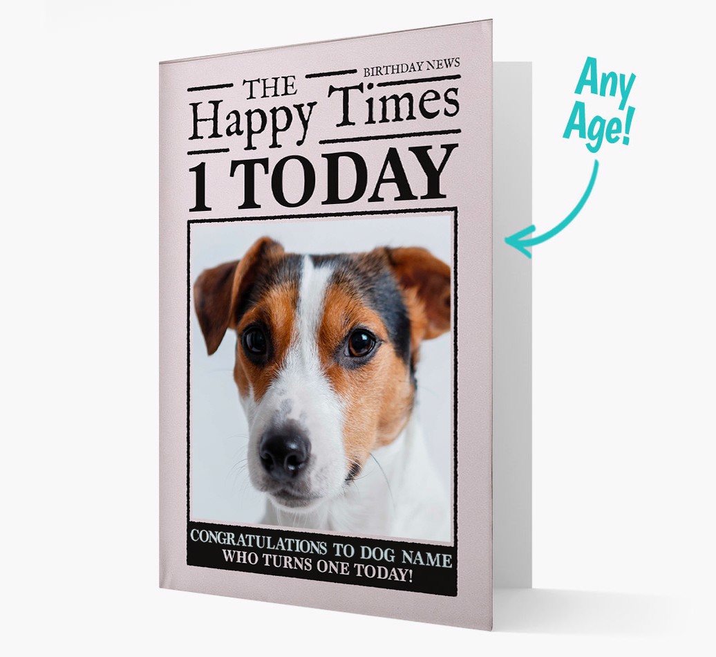 Happy Times - Personalised {breedFullName} Photo Upload Card with Age - front