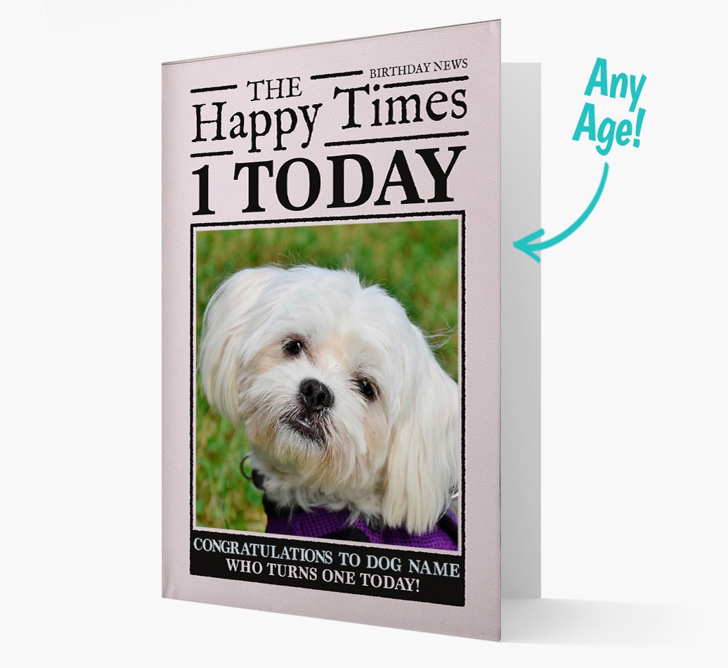 Happy Times - Personalised {breedFullName} Photo Upload Card with Age - front