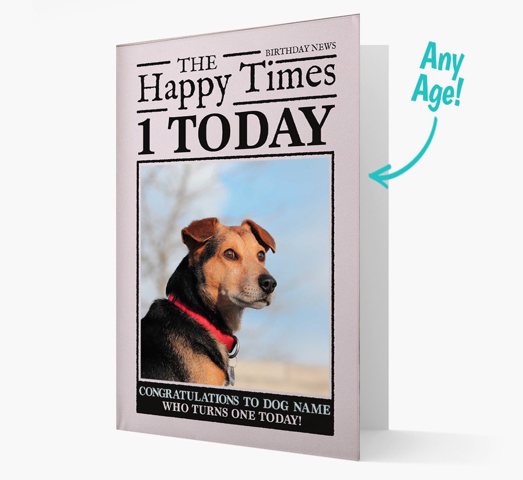 Happy Times - Personalised {breedFullName} Photo Upload Card with Age - front