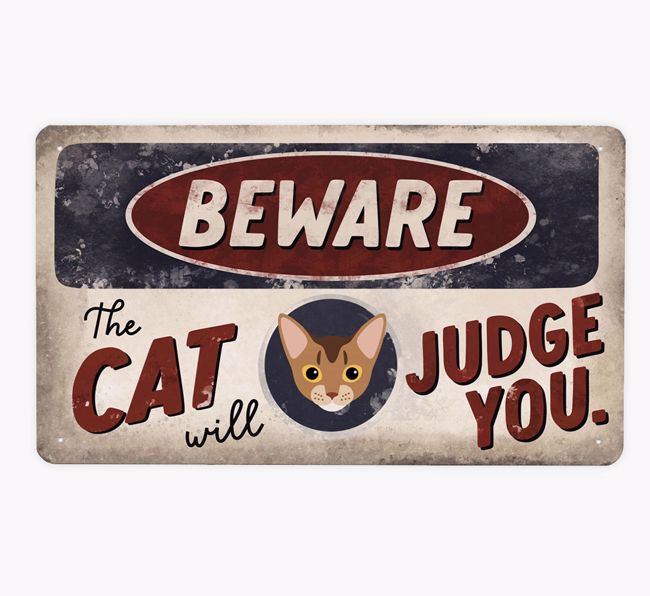 Beware Of The Cat: Personalised {breedCommonName} Metal Sign