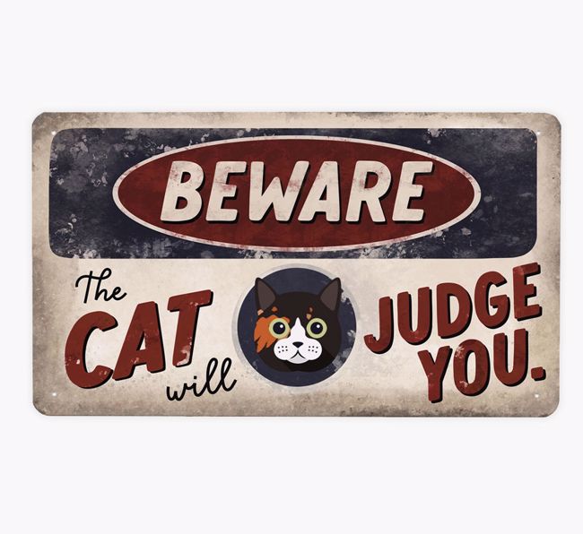 Beware Of The Cat: Personalised {breedCommonName} Metal Sign