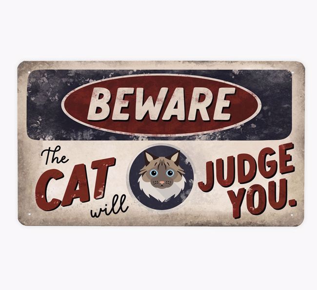 Beware Of The Cat: Personalized {breedCommonName} Metal Sign