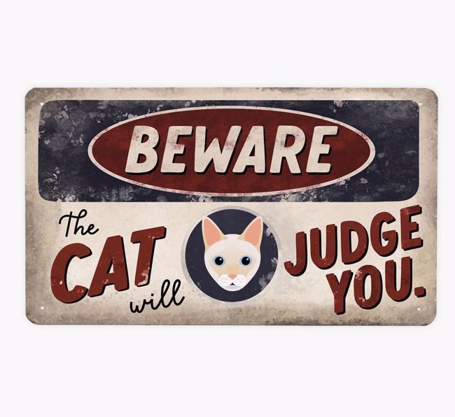Beware Of The Cat: Personalised {breedCommonName} Metal Sign